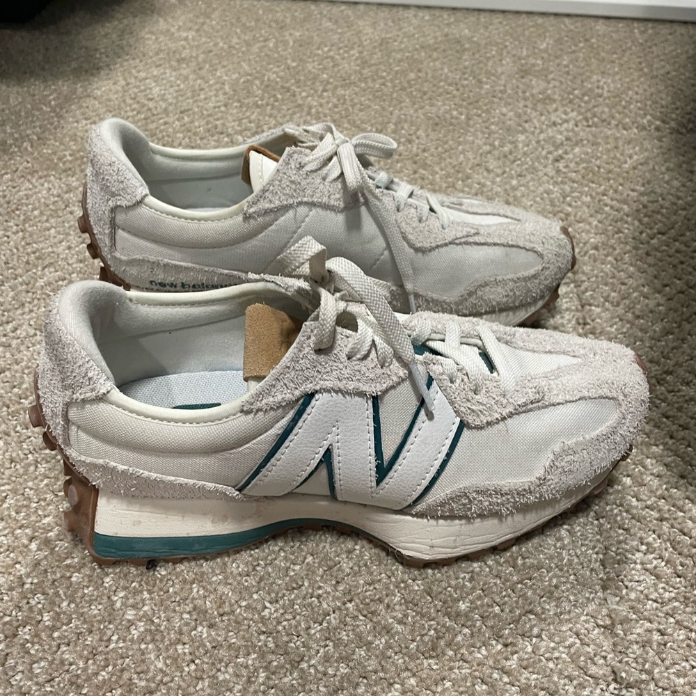 New Balance White and Green Sneakers Classic Athletic Design